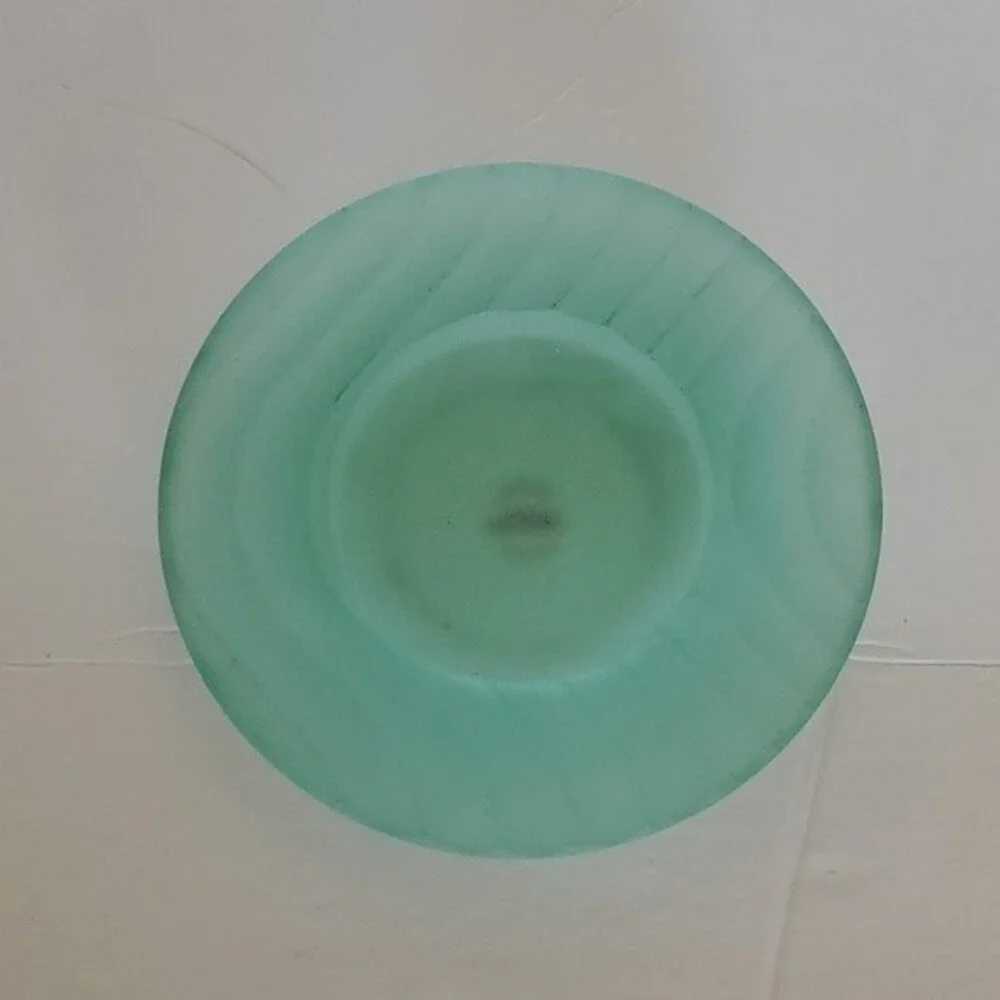 2 Dansk Art Glass Frosted Green Candle Holders Pair 6” | Scandinavian Modern